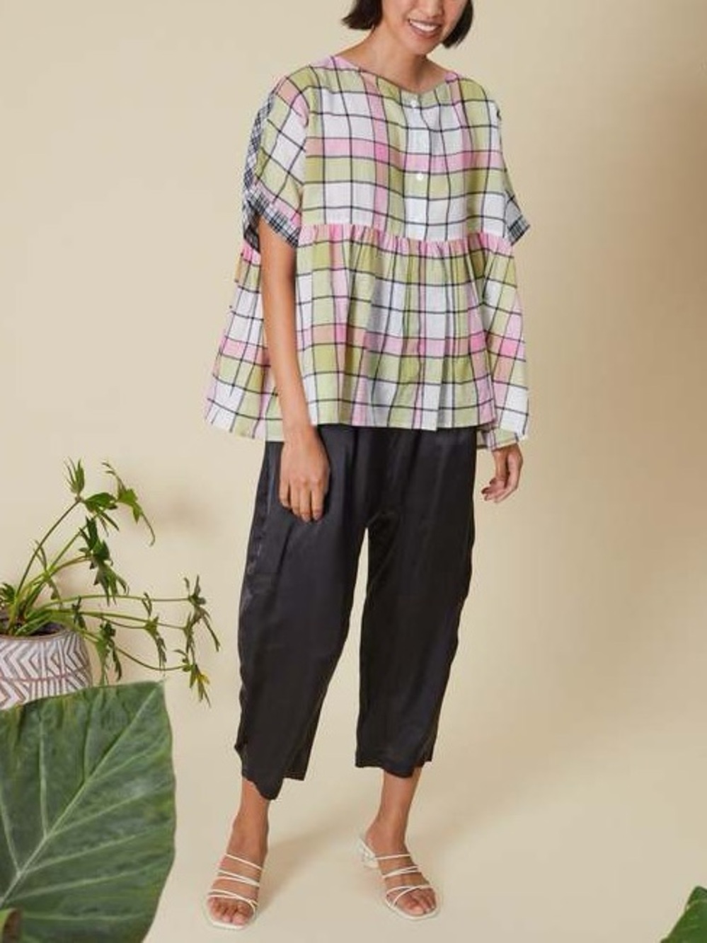 Rujuta Sheth Lounger Pants 100% Silk Drop Crotch Crop Pull On Lagenlook XS Black